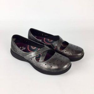 Abeo Womens Ciji Pewter Gray Leather Mary Jane Loafers Flat Comfort Shoes sz 10